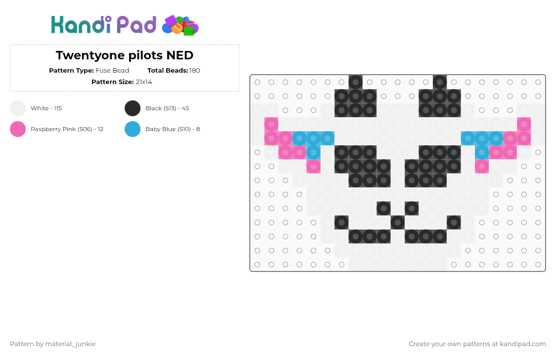 Twentyone pilots NED - Fuse Bead Pattern by material_junkie on Kandi Pad - white,pink,light blue