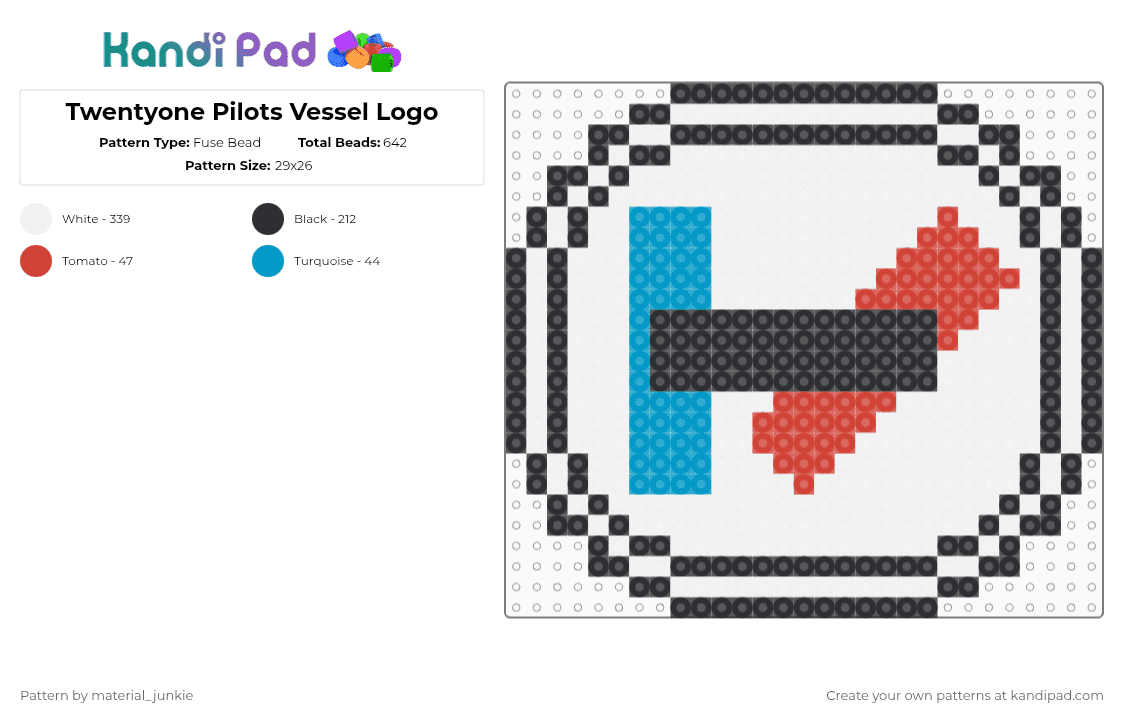 Twentyone Pilots Vessel Logo - Fuse Bead Pattern by material_junkie on Kandi Pad - white,light blue,red