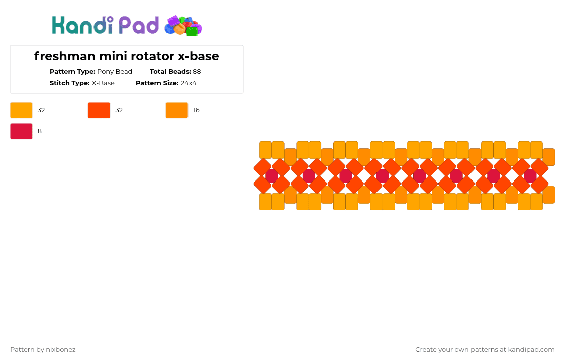 Freshman mini rotator x-base Pony Bead Pattern - Kandi Pad | Kandi ...
