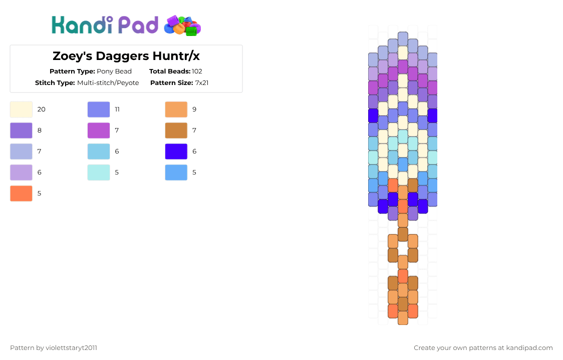 Zoey\'s Daggers Huntr/x - Pony Bead Pattern by violettstaryt2011 on Kandi Pad - light blue,orange,pink