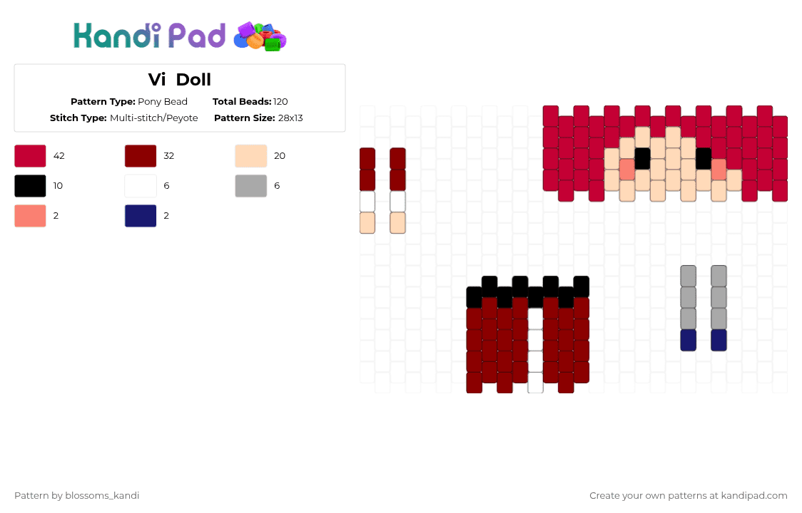 Vi  Doll - Pony Bead Pattern by blossoms_kandi on Kandi Pad - red,beige