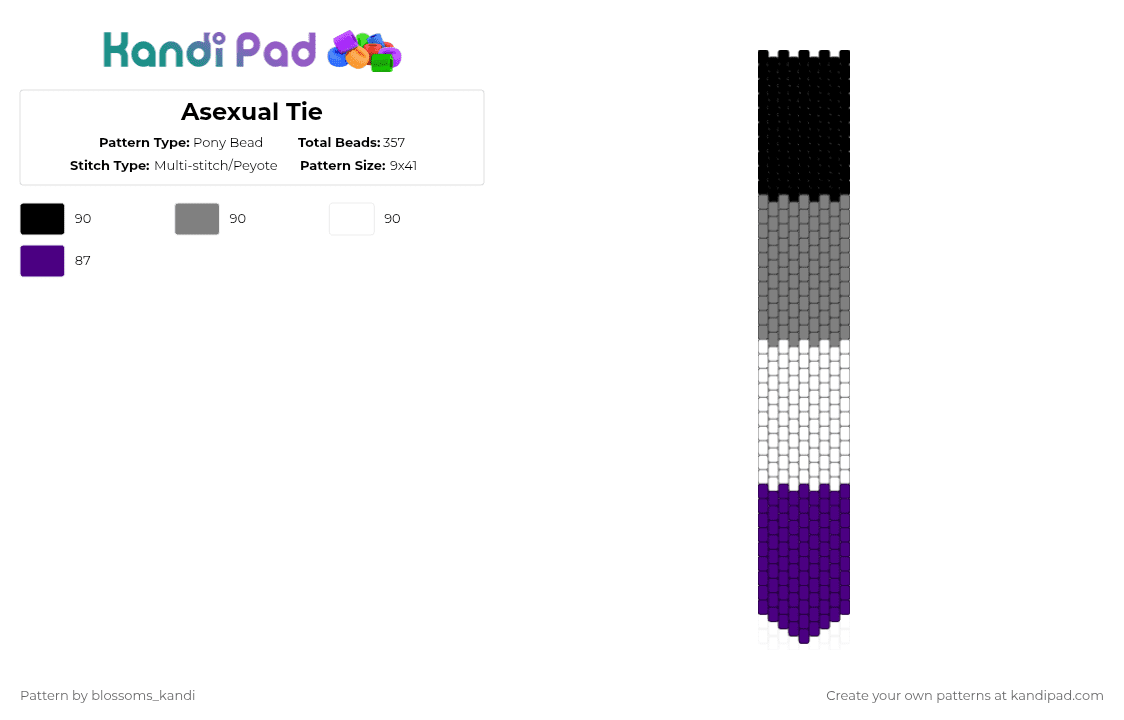 Asexual Tie - Pony Bead Pattern by blossoms_kandi on Kandi Pad - gray,purple