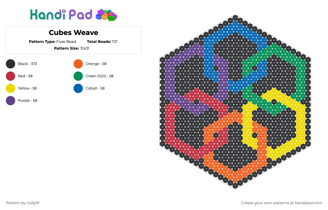 Cubes Weave - Fuse Bead Pattern by rizdy91 on Kandi Pad - black,red,yellow,purple,colorful