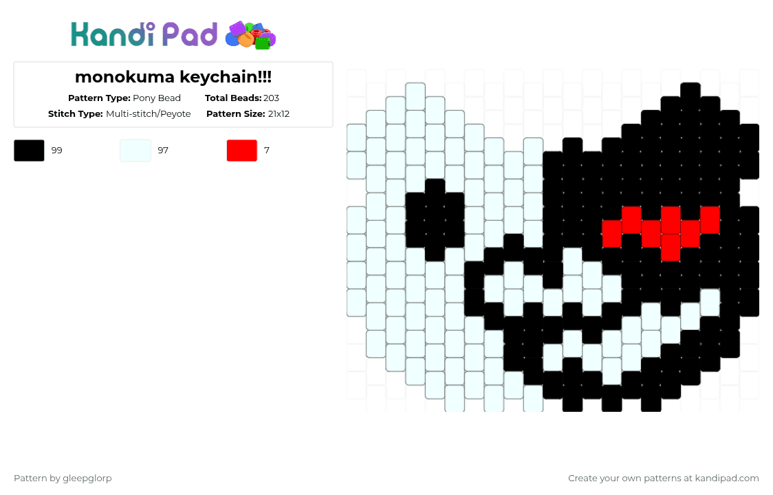 monokuma keychain!!! - Pony Bead Pattern by gleepglorp on Kandi Pad - white
