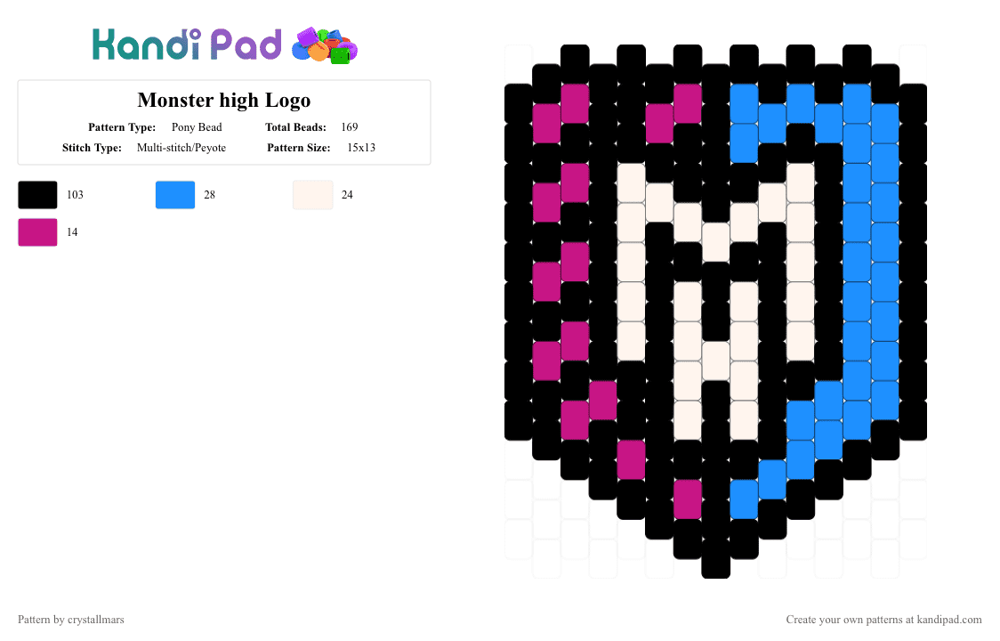 Monster high Logo - Pony Bead Pattern by crystallmars on Kandi Pad - black,pink,light blue,monsterhigh