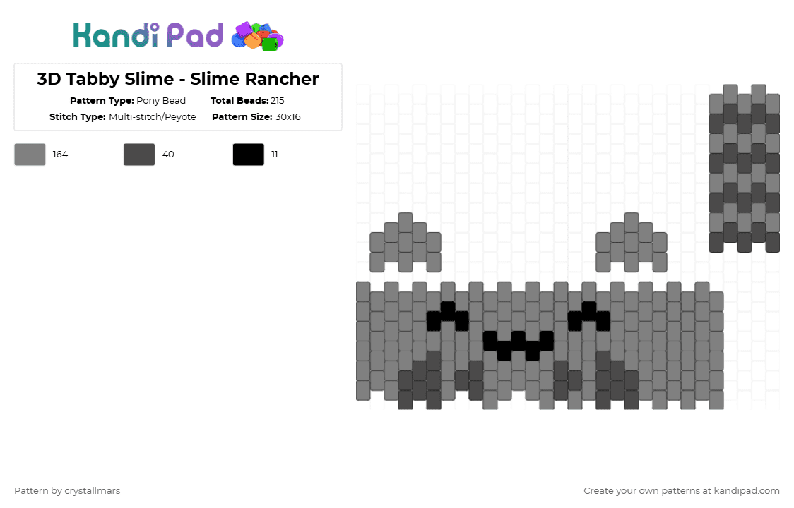 3D Tabby Slime - Slime Rancher - Pony Bead Pattern by crystallmars on Kandi Pad - gray