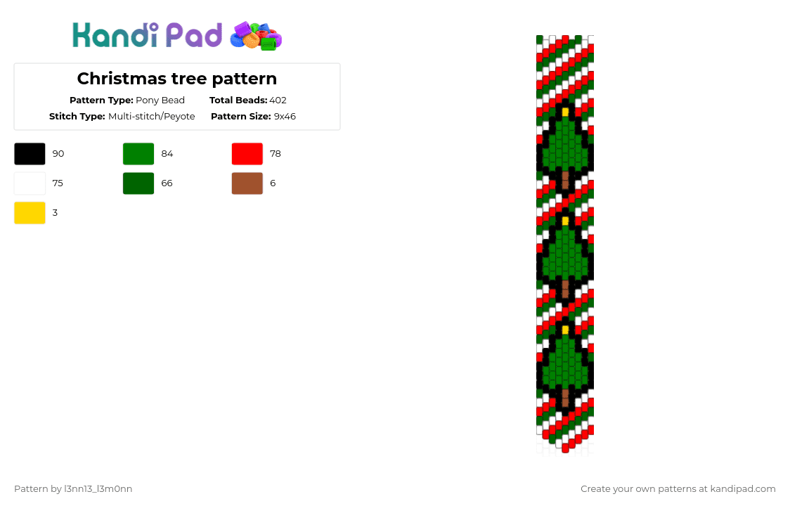 Christmas tree pattern - Pony Bead Pattern by l3nn13_l3m0nn on Kandi Pad - green,red,christmas tree,tie