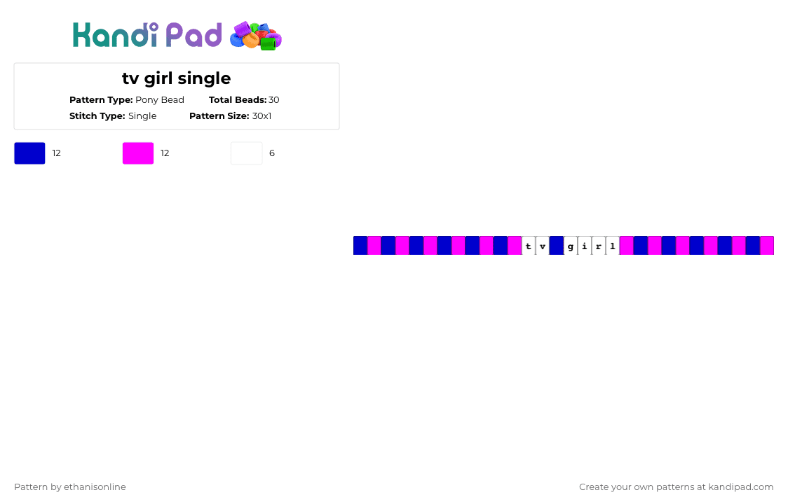 tv girl single - Pony Bead Pattern by ethanisonline on Kandi Pad - purple,pink