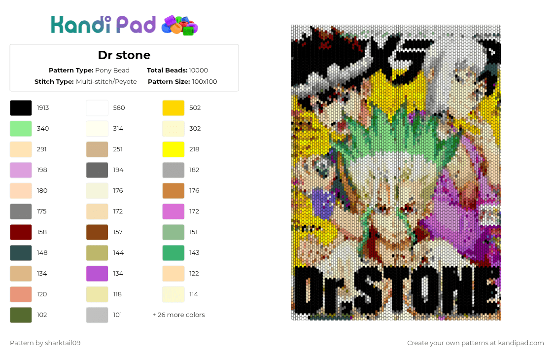 Dr stone - Pony Bead Pattern by sharktail09 on Kandi Pad - beige, colorful, orange, pink, teal