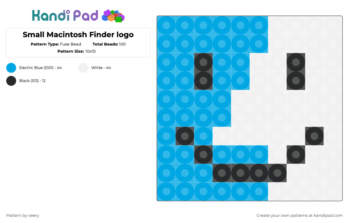 Small Macintosh Finder logo - Fuse Bead Pattern by veery on Kandi Pad - light blue,white,macintosh,computer,finder