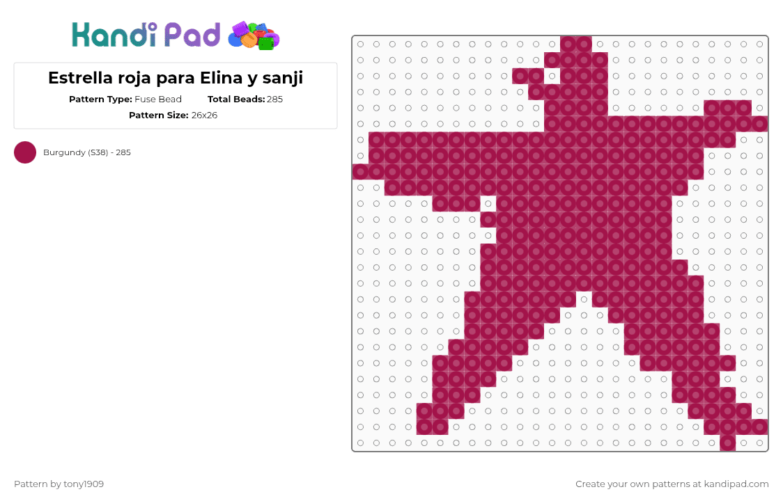 Estrella roja para Elina y sanji - Fuse Bead Pattern by tony1909 on Kandi Pad - 