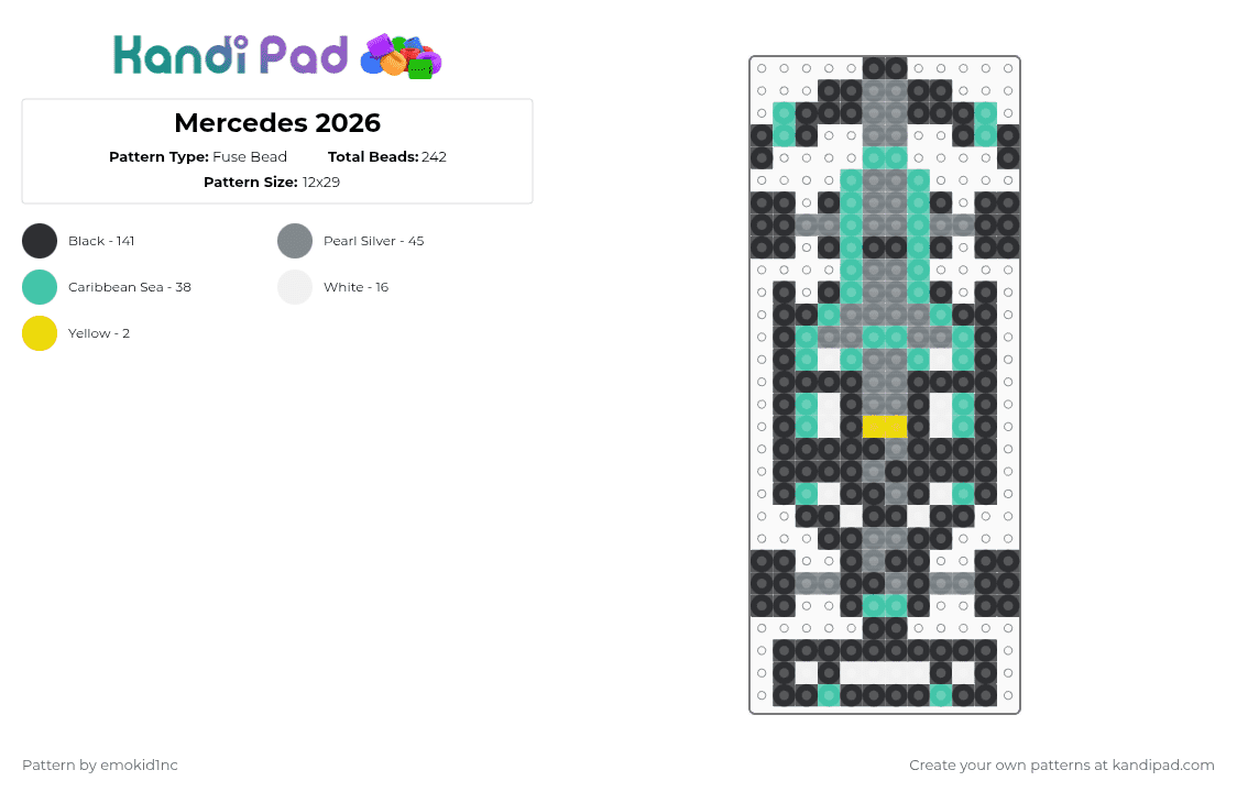 Mercedes 2026 - Fuse Bead Pattern by emokid1nc on Kandi Pad - black,gray,teal,f1,formula 1