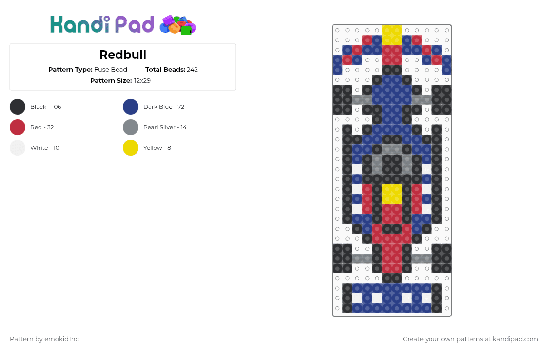 Redbull - Fuse Bead Pattern by emokid1nc on Kandi Pad - redbull,race,vehicle,sport,sports,blue,red,f1,formula 1,car