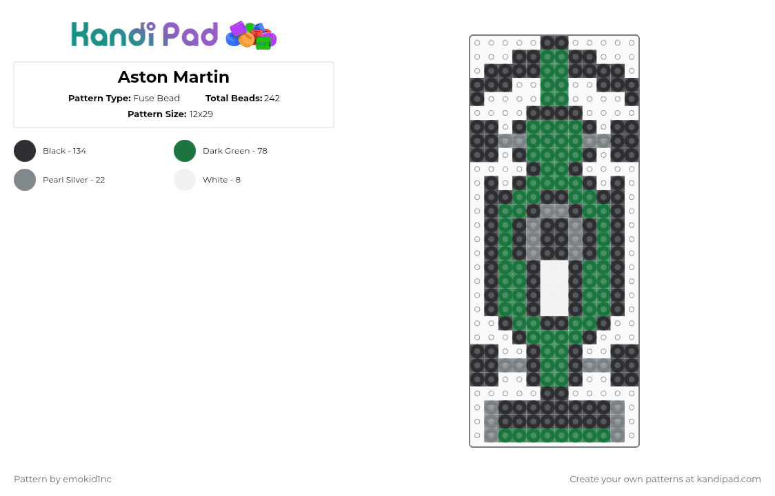 Aston Martin - Fuse Bead Pattern by emokid1nc on Kandi Pad - black, car, f1, formula 1, green