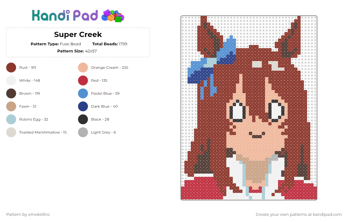 Super Creek - Fuse Bead Pattern by emokid1nc on Kandi Pad - red,beige,umamusume