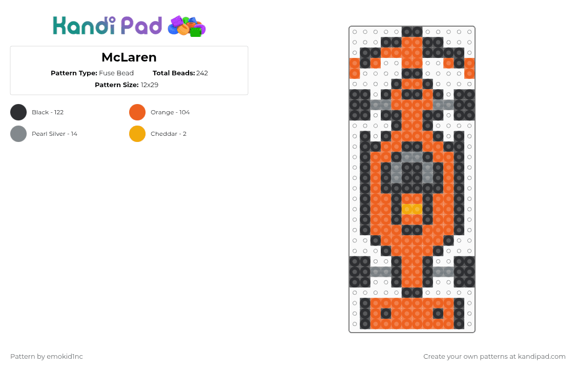 McLaren - Fuse Bead Pattern by emokid1nc on Kandi Pad - car,racecar,vehicle,sport,sports,orange,f1,formula 1,mclaren