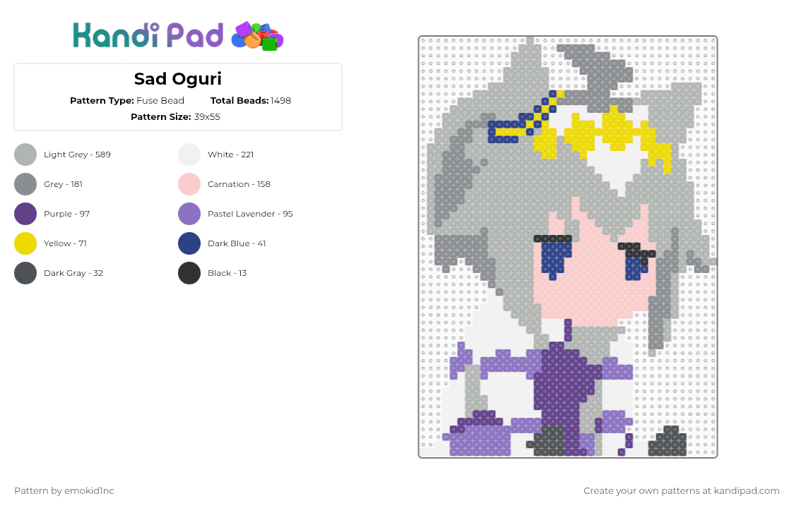 Sad Oguri - Fuse Bead Pattern by emokid1nc on Kandi Pad - beige,umamusume,oguri cap