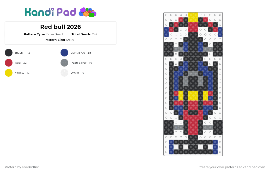 Red bull 2026 - Fuse Bead Pattern by emokid1nc on Kandi Pad - black,blue,red,f1,formula 1