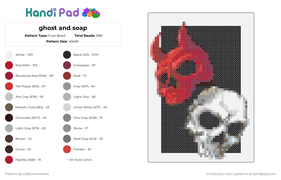 ghost and soap - Fuse Bead Pattern by codloverandrew on Kandi Pad - white,red,brown,colorful