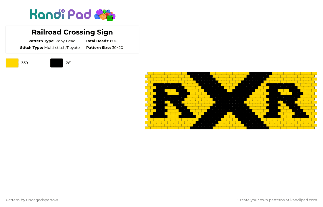 Railroad Crossing Sign - Pony Bead Pattern by uncagedsparrow on Kandi Pad - black,yellow