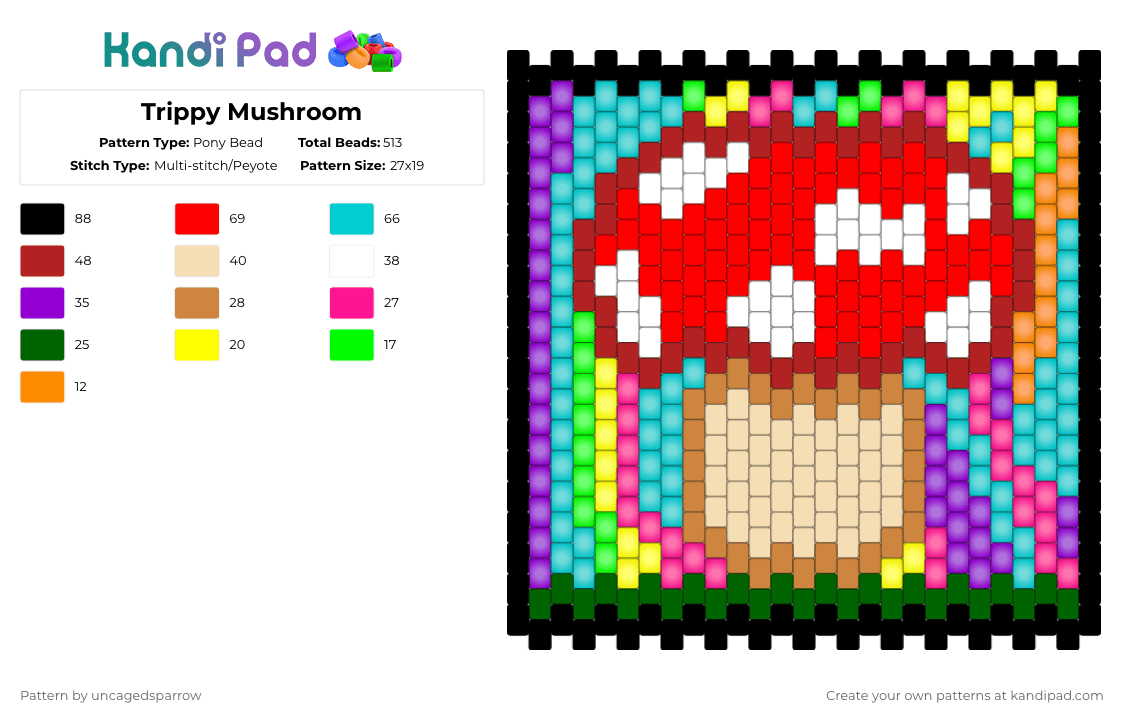 Trippy Mushroom - Pony Bead Pattern by uncagedsparrow on Kandi Pad - light blue,red