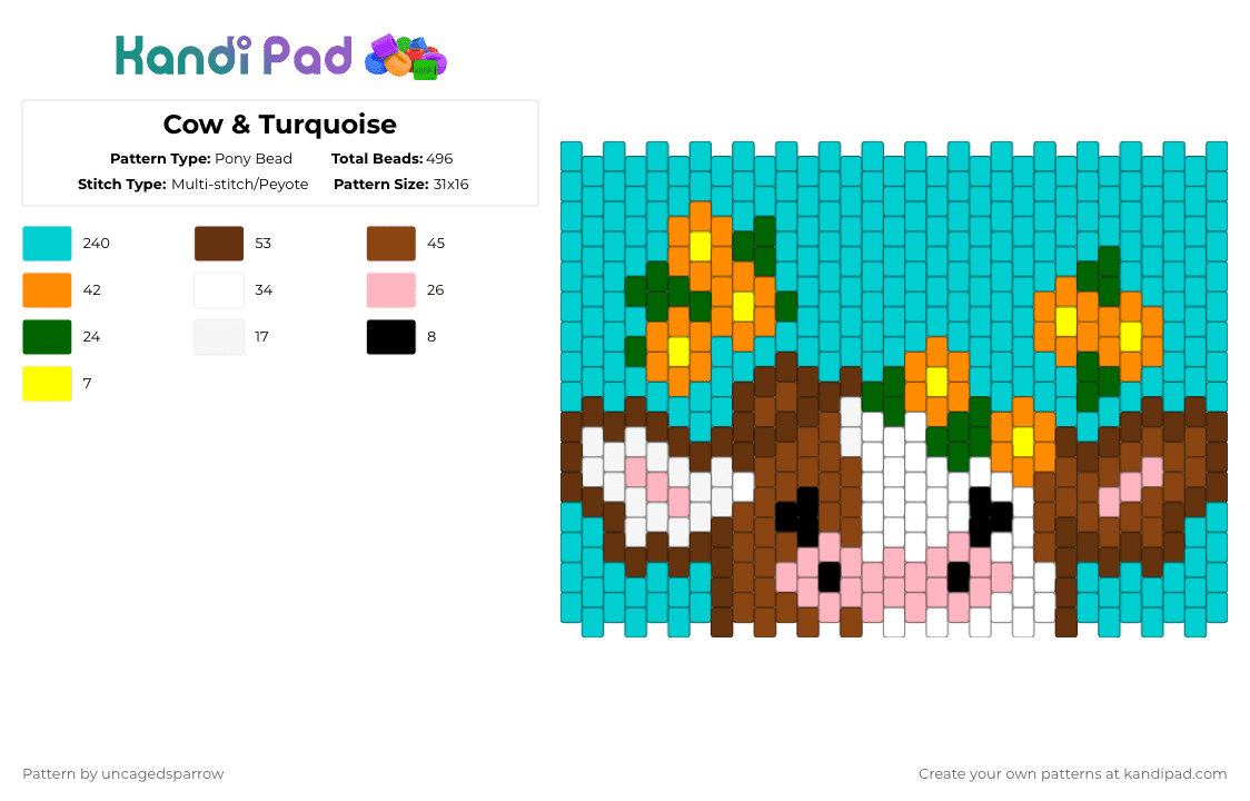 Cow & Turquoise - Pony Bead Pattern by uncagedsparrow on Kandi Pad - light blue