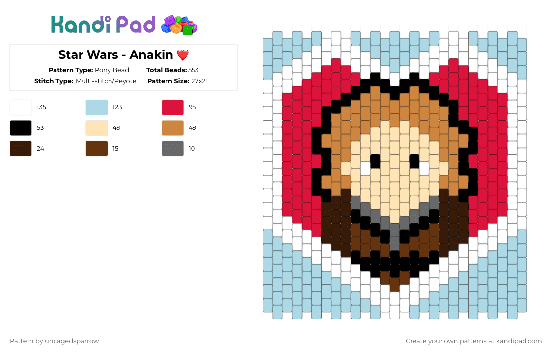 Star Wars - Anakin ❤️ - Pony Bead Pattern by uncagedsparrow on Kandi Pad - light blue,red