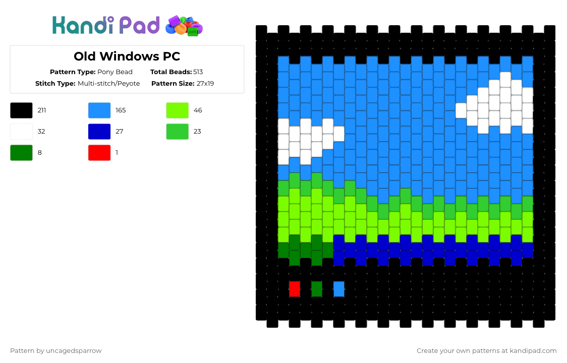 Old Windows PC - Pony Bead Pattern by uncagedsparrow on Kandi Pad - light blue,green