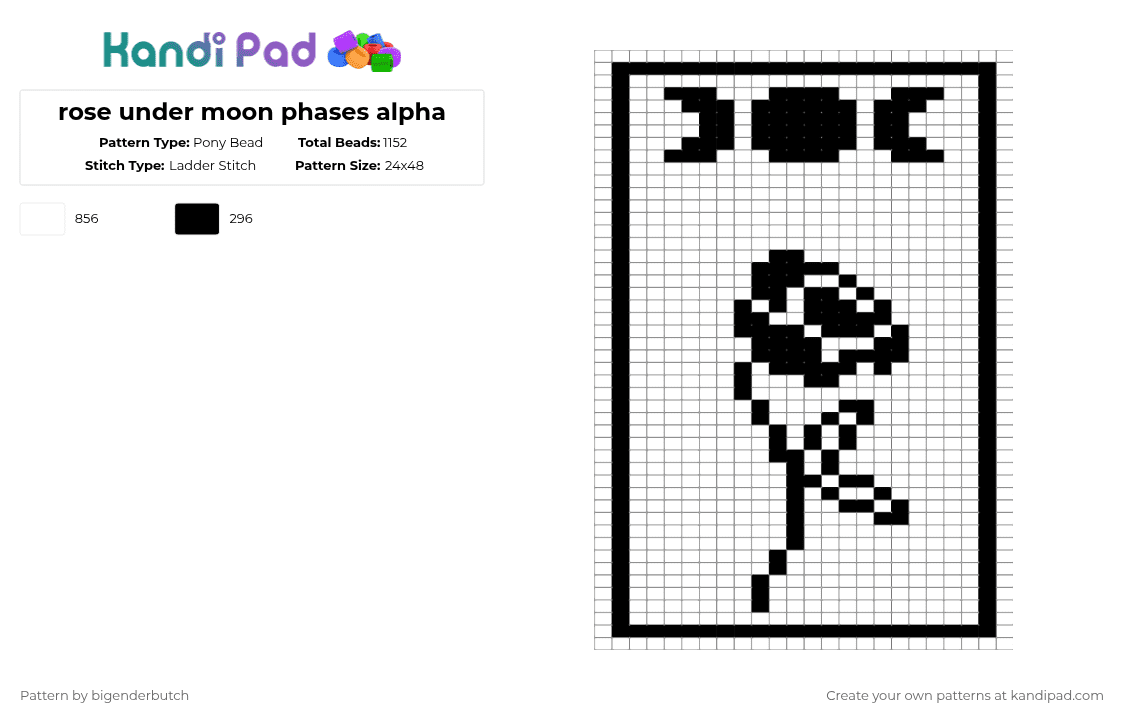 rose under moon phases alpha - Pony Bead Pattern by bigenderbutch on Kandi Pad - alpha, card, moon phases, rose, white