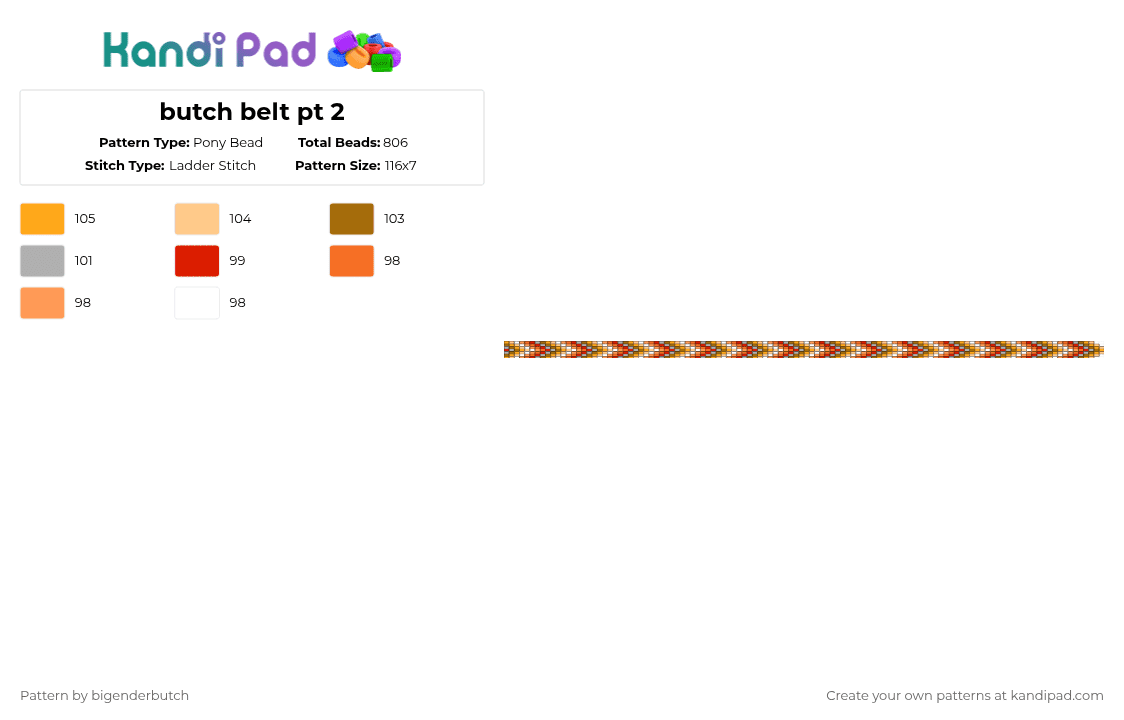 butch belt pt 2 - Pony Bead Pattern by bigenderbutch on Kandi Pad - orange,beige,butch,lesbian,pride,belt,chevron