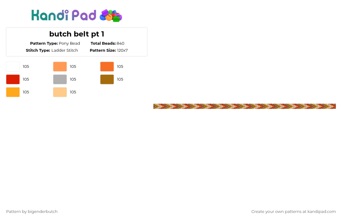 butch belt pt 1 - Pony Bead Pattern by bigenderbutch on Kandi Pad - orange,beige,butch,lesbian,pride,belt,chevron