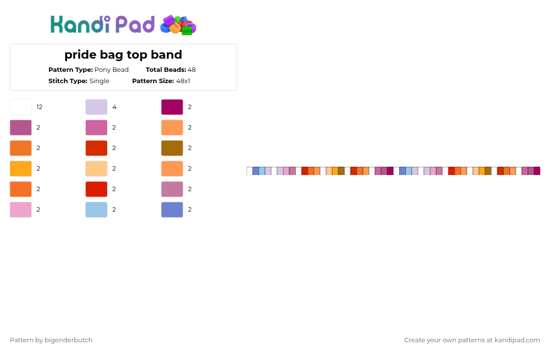 pride bag top band - Pony Bead Pattern by bigenderbutch on Kandi Pad - pink,orange,pride,bigender,butch,lesbian