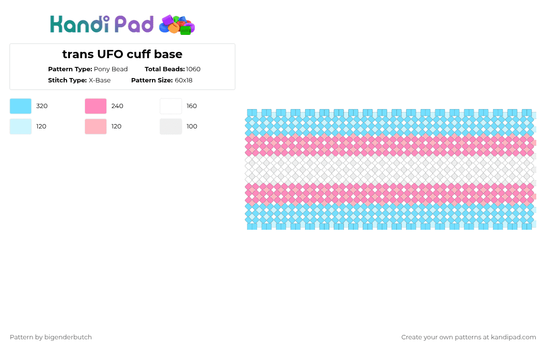 trans UFO cuff base - Pony Bead Pattern by bigenderbutch on Kandi Pad - light blue,pink,trans,ufo cuff,pride