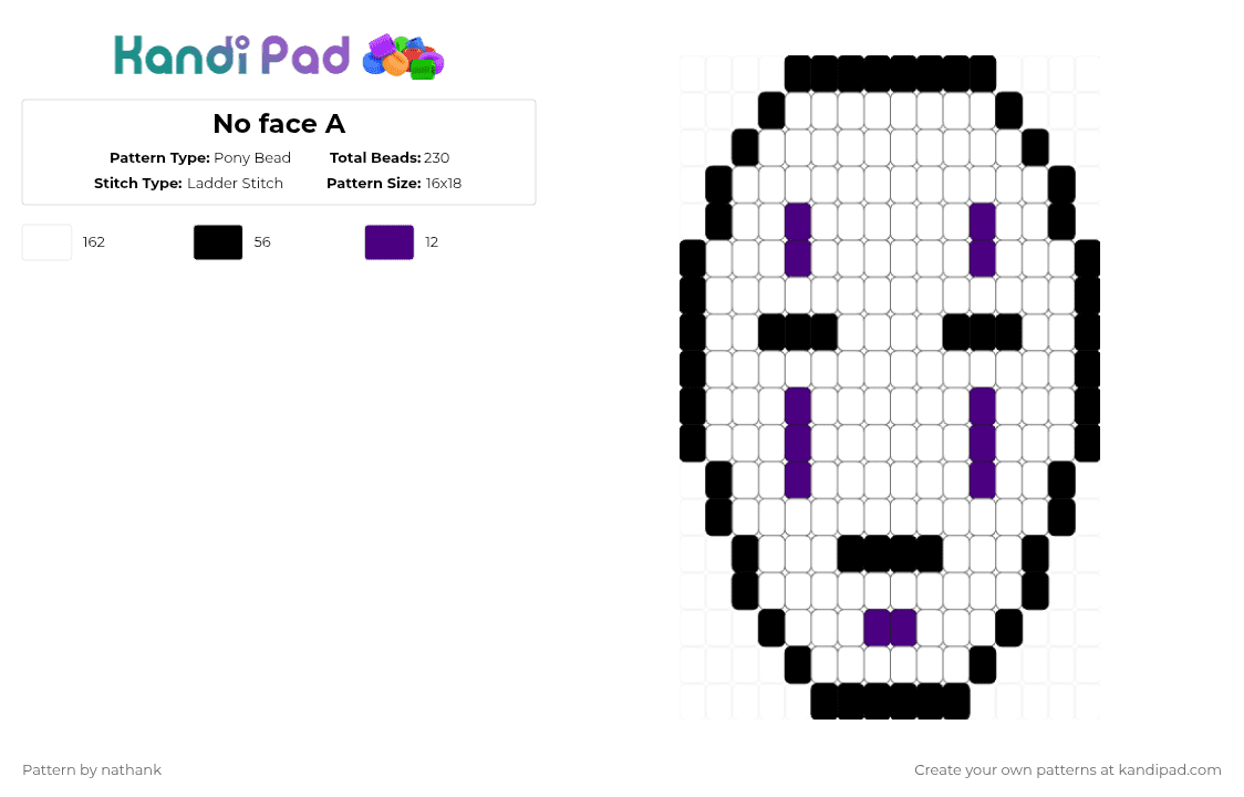No face A - Pony Bead Pattern by nathank on Kandi Pad - white