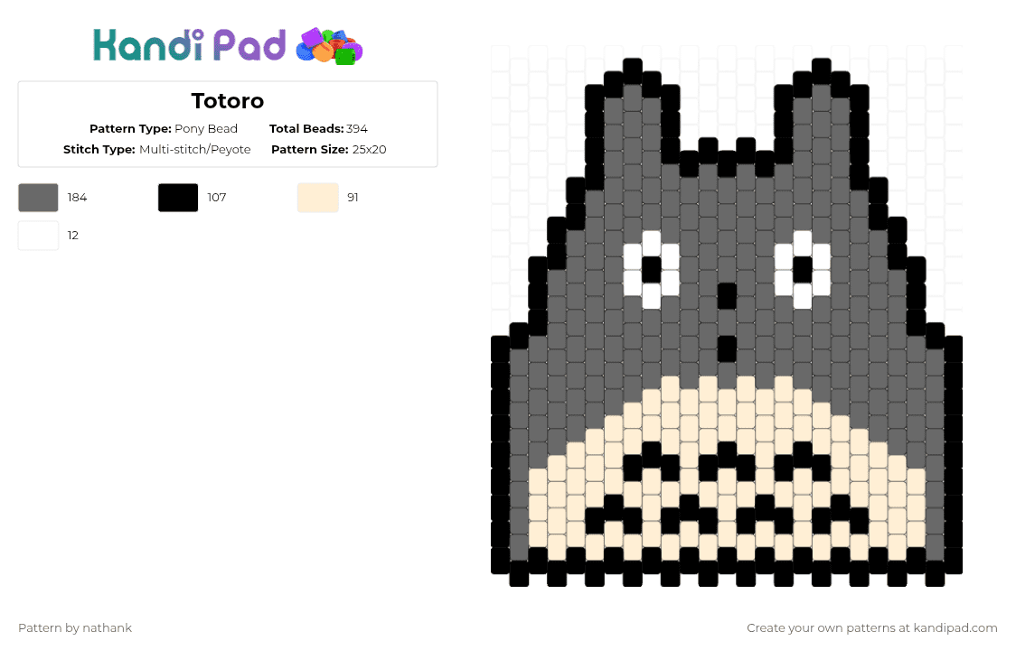 Totoro - Pony Bead Pattern by nathank on Kandi Pad - gray,beige