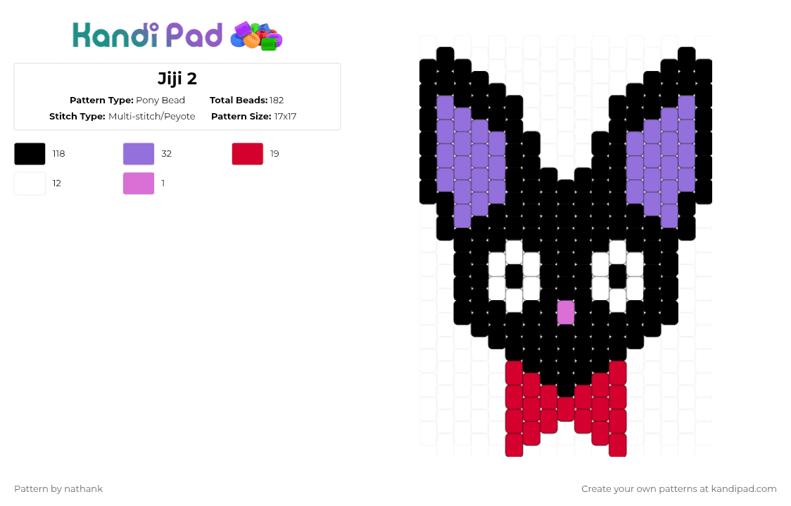 Jiji 2 - Pony Bead Pattern by nathank on Kandi Pad - black,purple,red