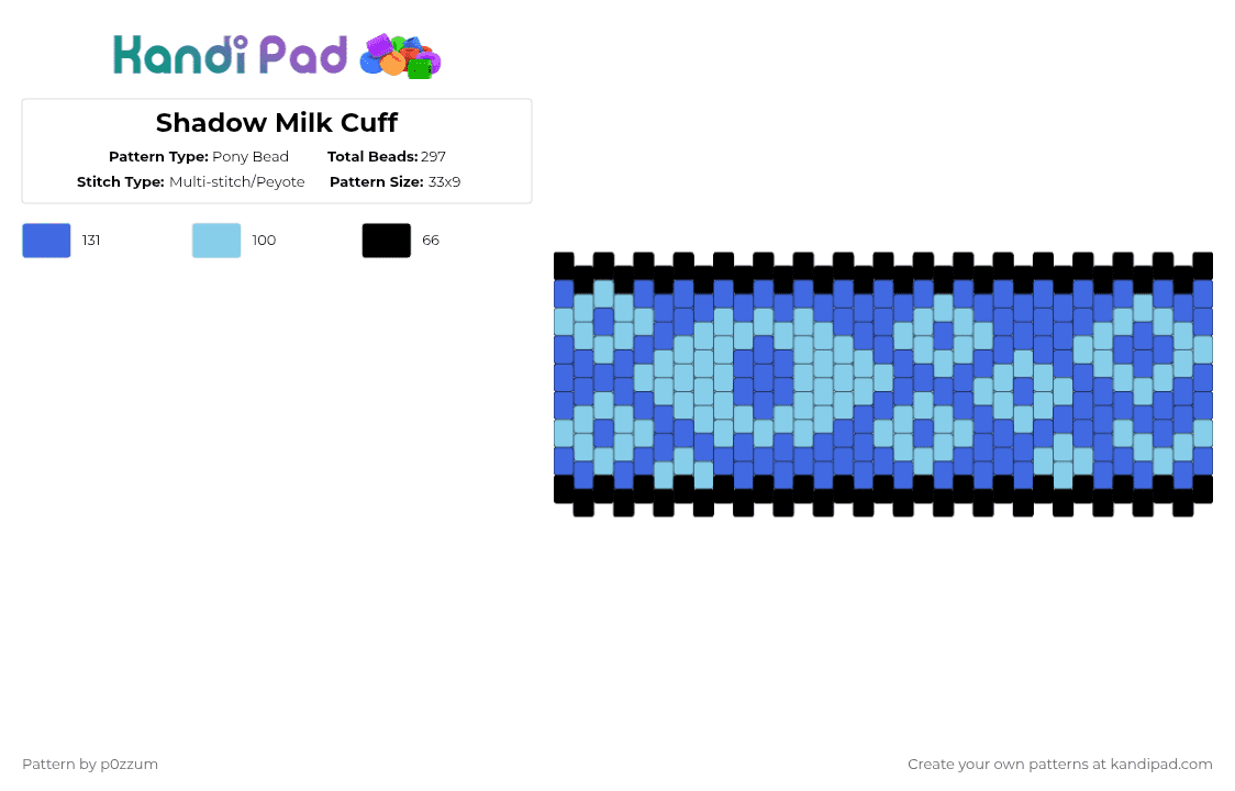 Shadow Milk Cuff - Pony Bead Pattern by p0zzum on Kandi Pad - light blue,blue