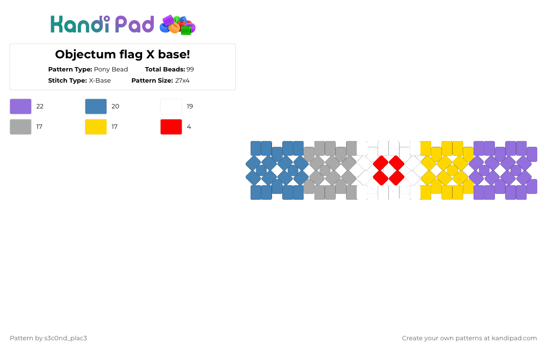 Objectum flag X base! - Pony Bead Pattern by s3c0nd_plac3 on Kandi Pad - blue,beige,yellow,purple,pride flag,flag,x base,objectum