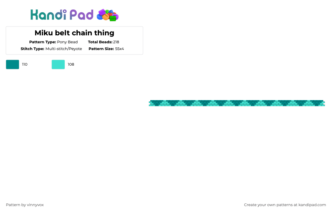 Miku belt chain thing - Pony Bead Pattern by vinnyvox on Kandi Pad - light blue,teal,miku,hatsune miku,vocaloid,accessory,belt,turquoise,music