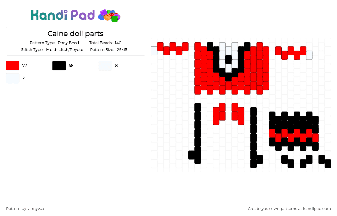 Caine doll parts - Pony Bead Pattern by vinnyvox on Kandi Pad - red,caine,cainetadc,tadc