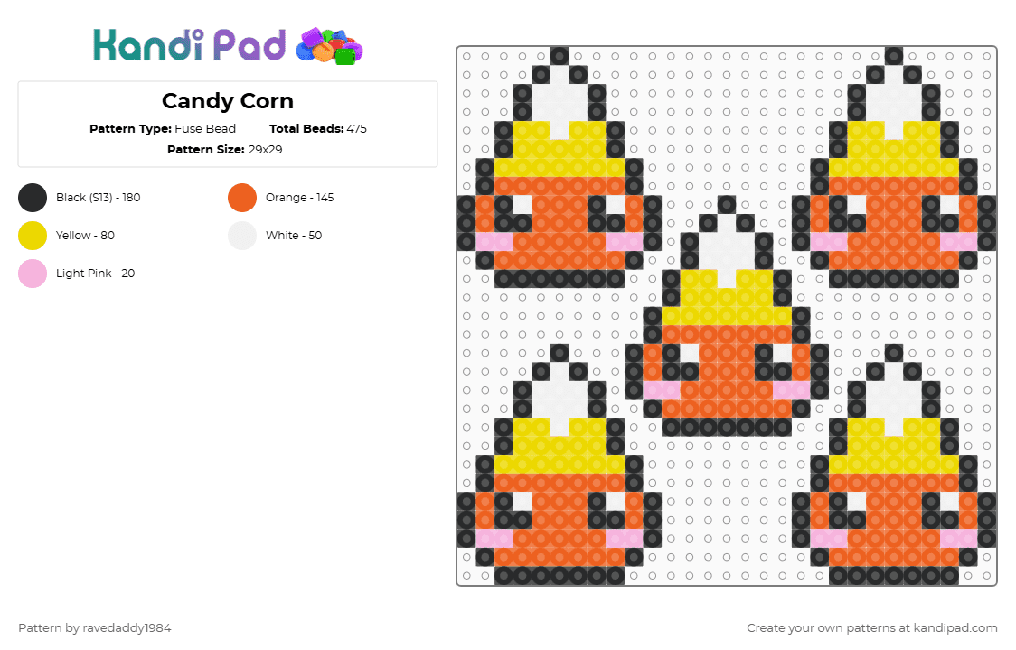 Candy Corn - Fuse Bead Pattern by ravedaddy1984 on Kandi Pad - yellow,orange