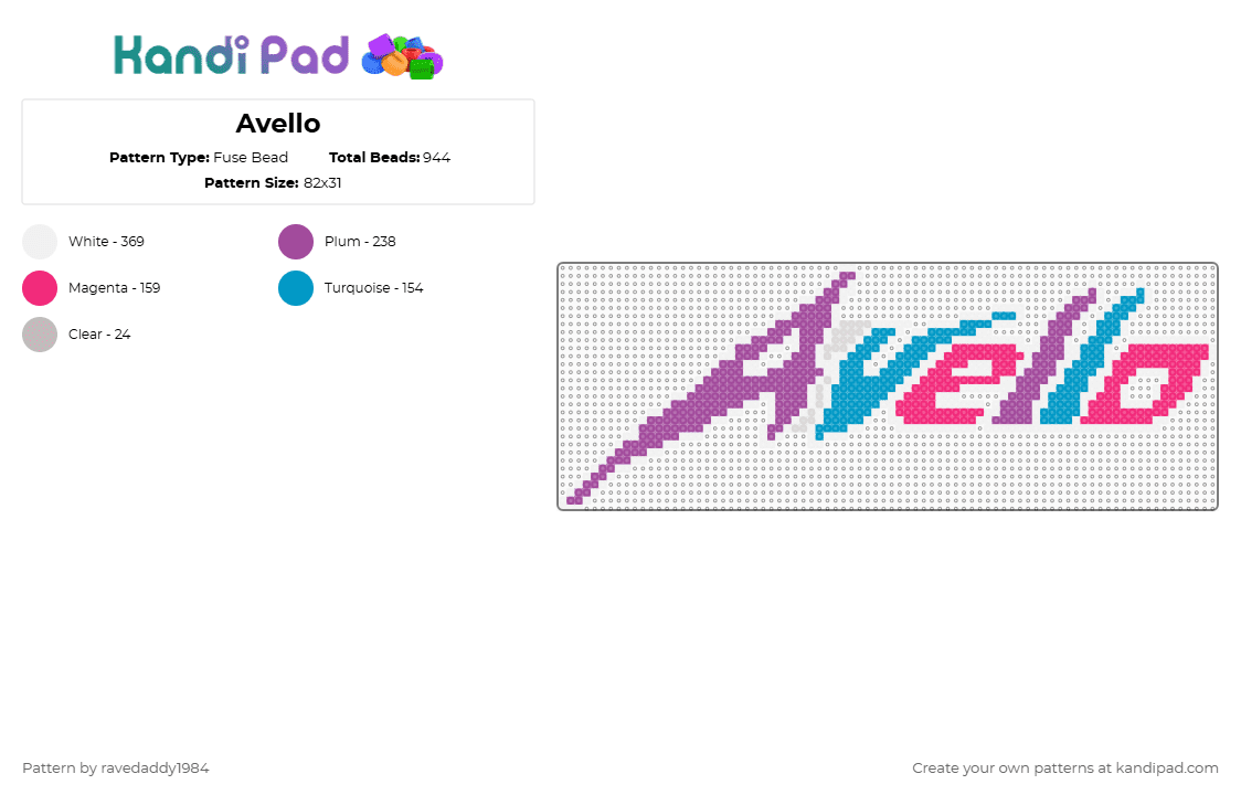 Avello - Fuse Bead Pattern by ravedaddy1984 on Kandi Pad - pink
