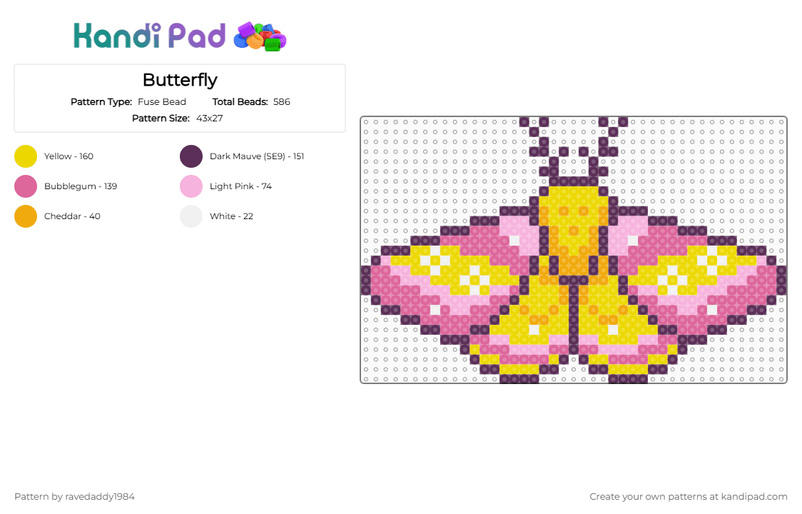 Butterfly - Fuse Bead Pattern by ravedaddy1984 on Kandi Pad - pink
