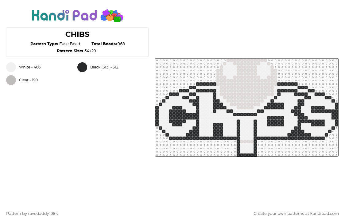CHIBS - Fuse Bead Pattern by ravedaddy1984 on Kandi Pad - chibs,music,dj,logo,white,beige