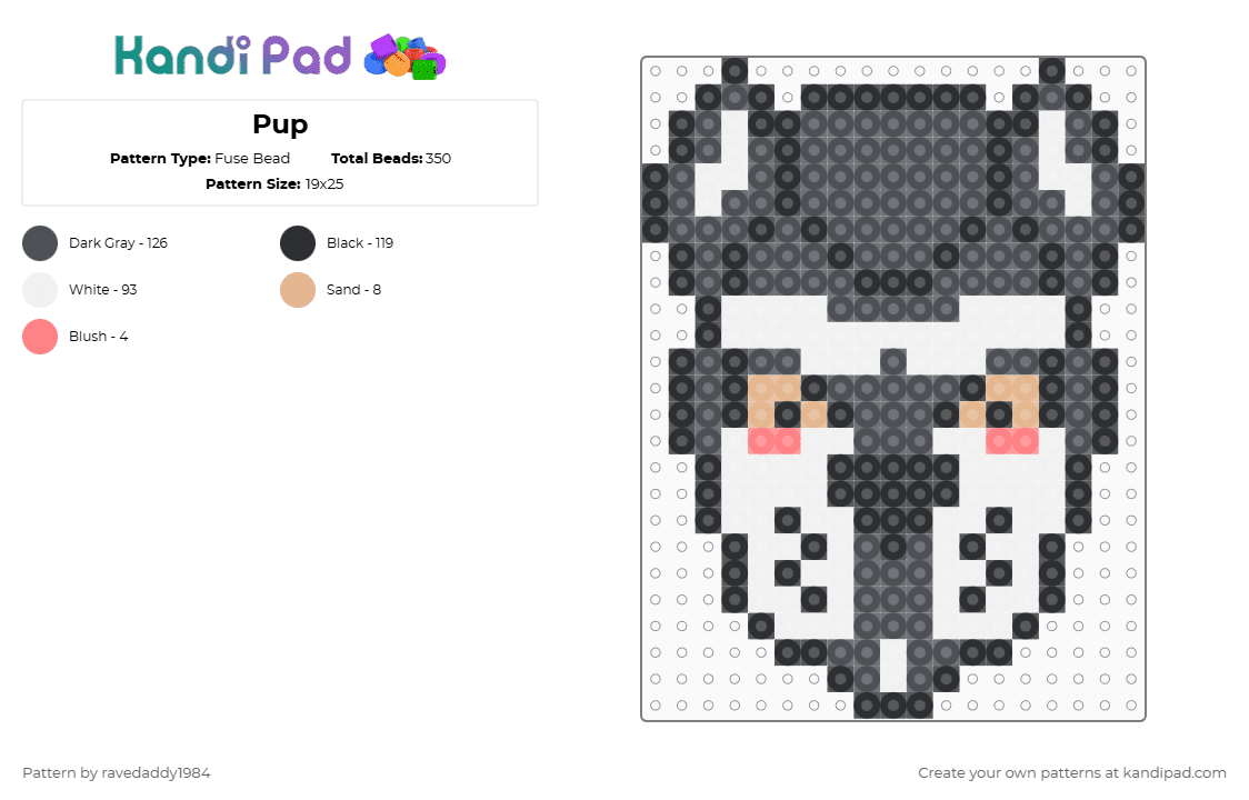 Pup - Fuse Bead Pattern by ravedaddy1984 on Kandi Pad - gray