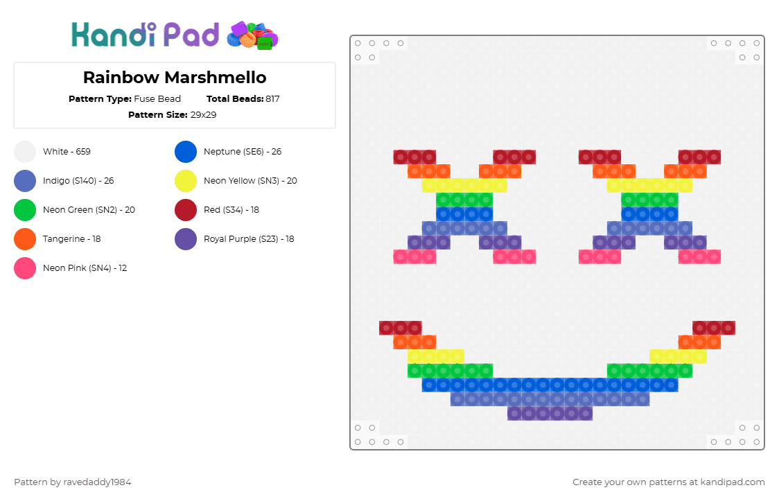 Rainbow Marshmello Fuse Bead Pattern - Kandi Pad | Kandi Patterns, Fuse ...