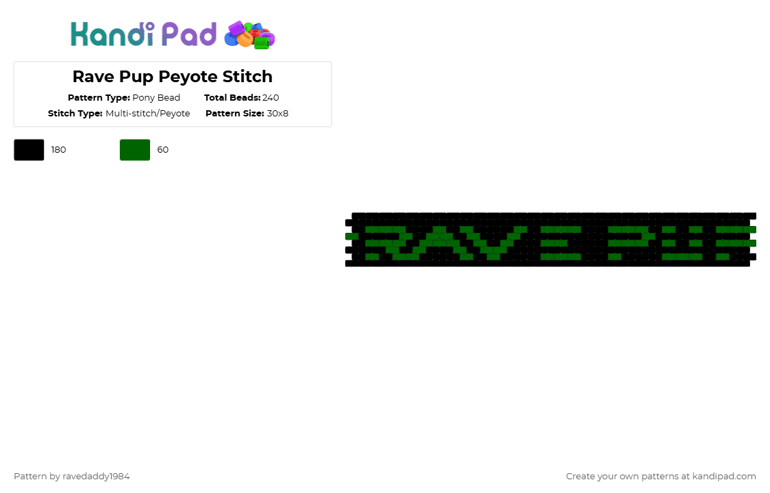 Rave Pup Peyote Stitch - Pony Bead Pattern by ravedaddy1984 on Kandi Pad - black