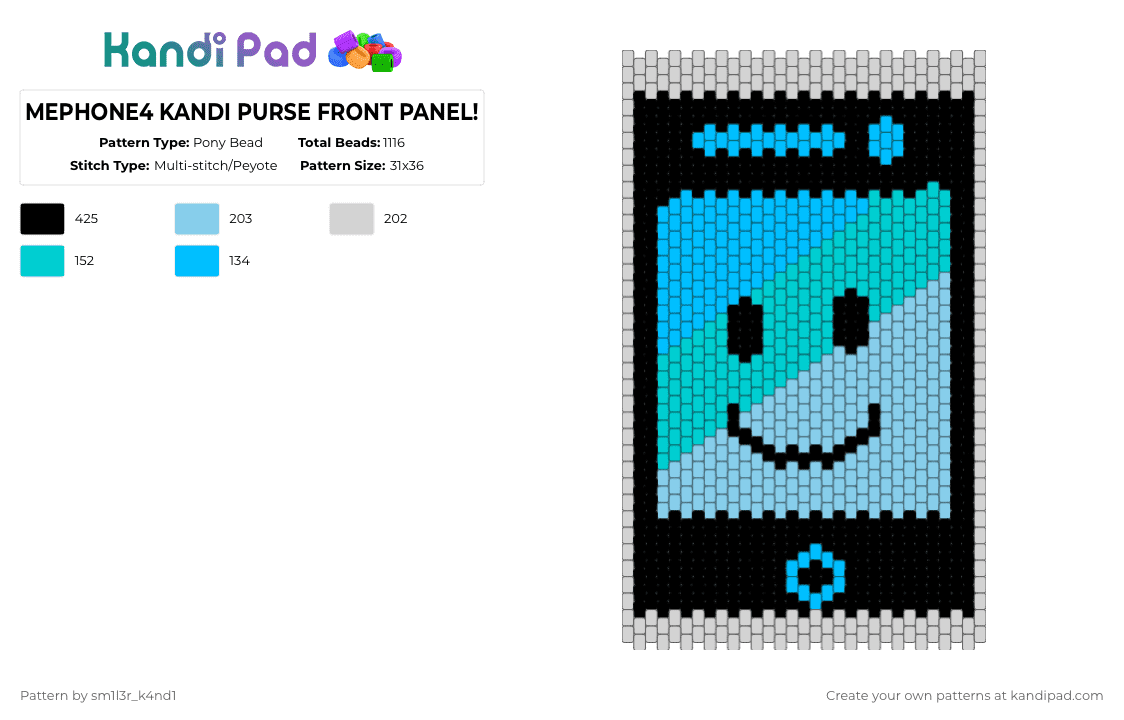 MEPHONE4 KANDI PURSE FRONT PANEL! - Pony Bead Pattern by sm1l3r_k4nd1 on Kandi Pad - light blue,white,inanimate insanity,ii,mephone4