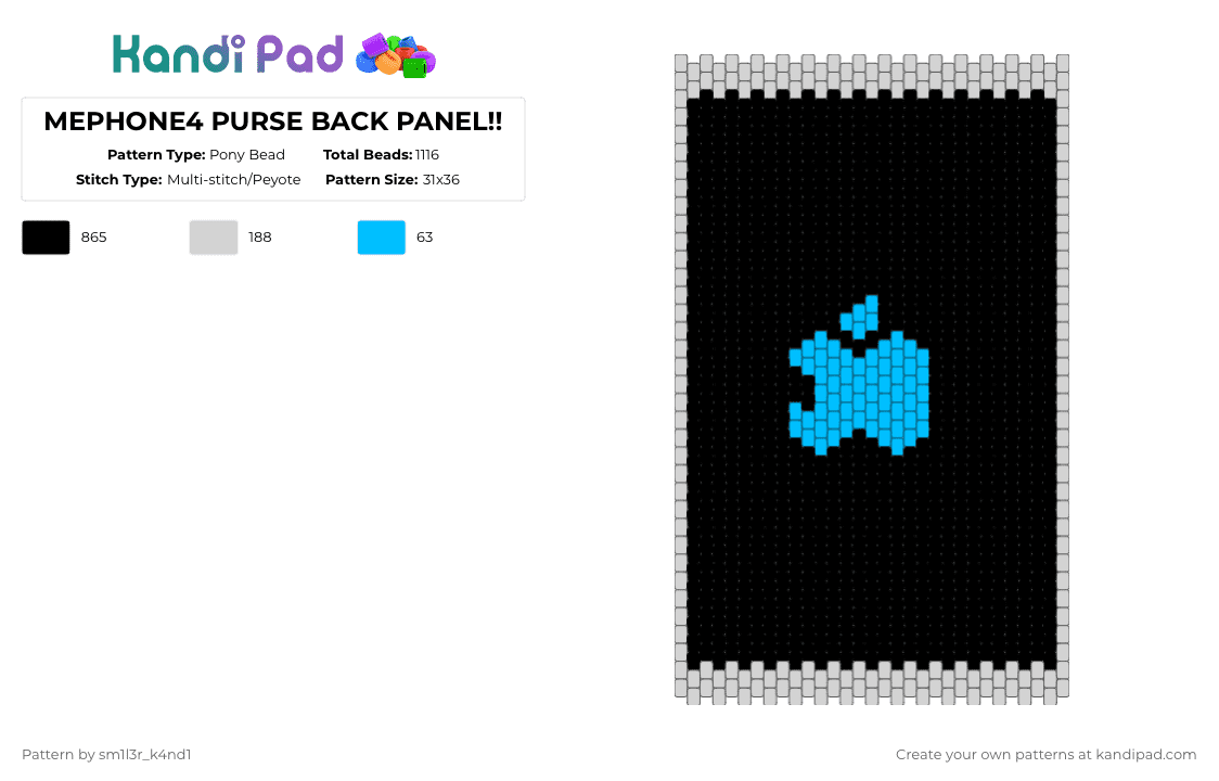 MEPHONE4 PURSE BACK PANEL!! - Pony Bead Pattern by sm1l3r_k4nd1 on Kandi Pad - black,white,ii,inanimate insanity,mephone4