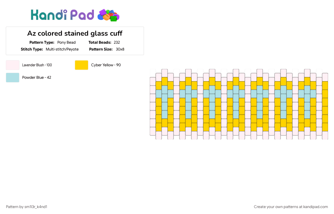 Az colored stained glass cuff - Pony Bead Pattern by sm1l3r_k4nd1 on Kandi Pad - light blue, yellow